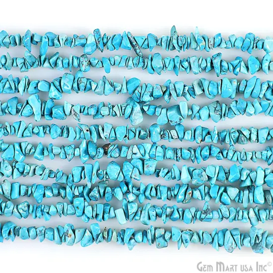 Turquoise Chip Beads, 34 Inch, Natural Chip Strands, Drilled Strung Nugget Beads, 3-7mm, Polished, GemMartUSA (CHTR-70001) {7}