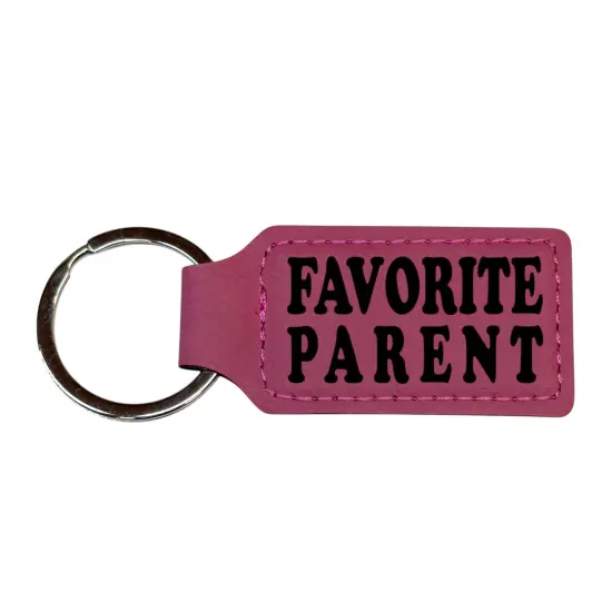 Keychain - Rectangle - Favorite Parent - Leather Pink/Black {1}