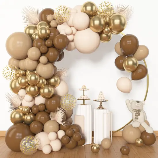 153pcs Brown Balloon Garland Arch Kit, Different Sizes 18 12 10 5 inch Brown Nude Latex Metallic Confetti Gold Balloons for Neutral Bear Baby Shower Safari Birthday Party Decorations Supplies {1}
