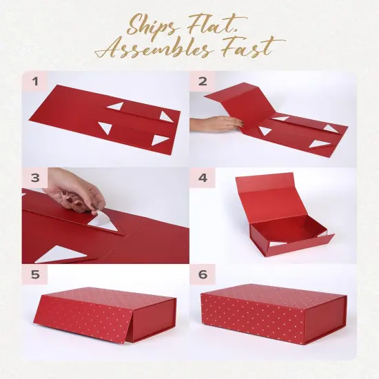 Red & Gold Gift Box for Women & Men With Magnetic Lid, Ribbon, Card, & Packing Paper Gift Box With Lid for Presents {3}