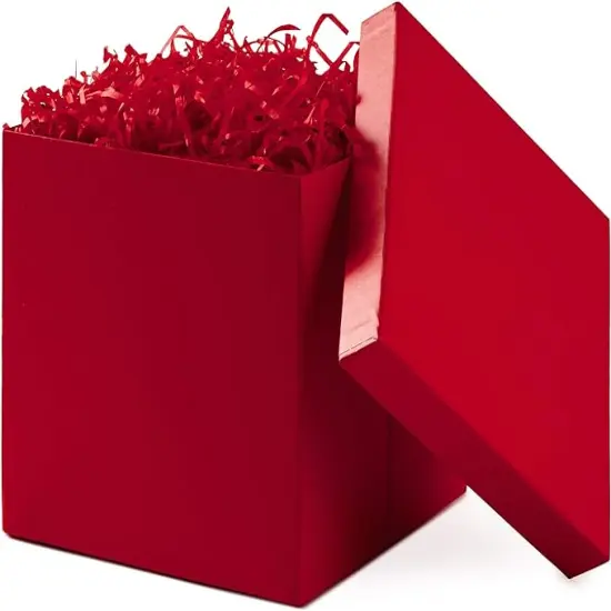 Medium Gift Box with Lid and Shredded Paper Fill (Red 7 inch Box) for Birthdays, Graduations, Anniversaries, Christmas, Valentine's Day, All Occasion {1}