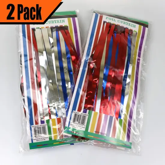 2 Pack 36" X 100" Red White Blue Metallic Foil Fringe Curtain for Patriotic Theme Party, Birthday Party, 4th of July Decorations, Tinsel Backdrop, Photo Booth Props {2}