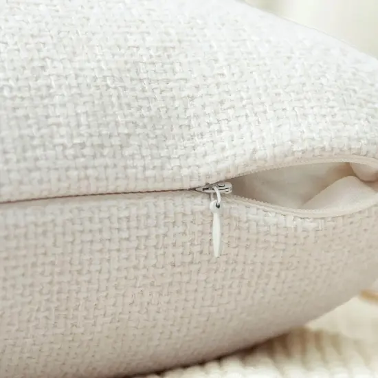 Set of 2 Chenille Linen Decorative Throw Pillow Covers 18x18 Inch Textured Farmhouse Pillow Covers for Bed Couch Sofa Living Room Rustic Cushion Cases, Cream White {3}