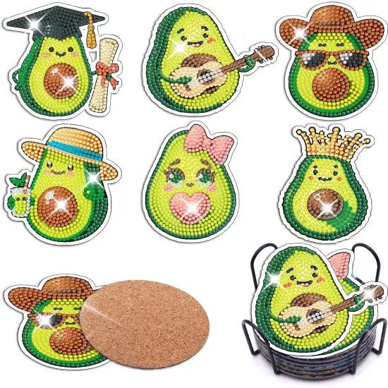 6 Pcs DIY Diamond Art Painting Cute Avocado Coasters with Holder, Fruit Coasters Diamond Art Kits for Adults Beginners. Fruit Avocado Diamond Craft Supplies Coasters for Drinks.AVO15 {1}