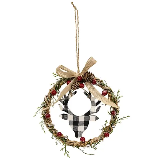 Mini Christmas Wreath with Buffalo Check Deer Rustic Holiday Wall Decor {1}