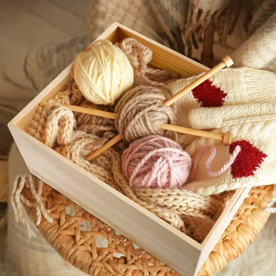 Storage Box 15 x 12 x 7 Inches Pine Wood Decorative Crate Box with Hand Holes and Lid Plain Unpainted Wooden Storage Bins for Home Decor Wine Tool Kitchen Arts Crafts {2}