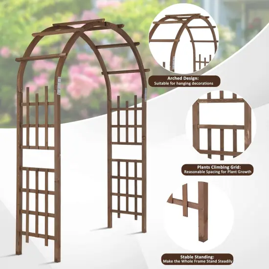 7FT Wooden Garden Arbor Arch & Pergola with Trellis {2}