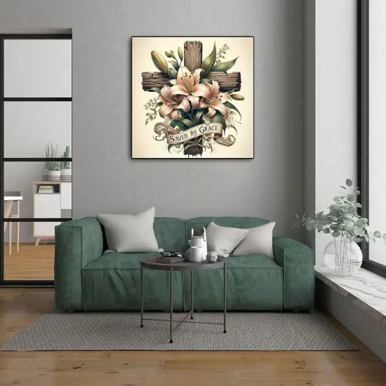 5D Cross Diamond Art Kits for Adults Beginners,DIY Full Round Drill Diamond Painting Kits Religious Cross With Lily Flowers, Paint by Diamonds Dot Gem Art Crystal Easy,Home Wall Decor 13.7X13.7Inch {2}