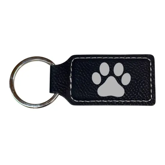 Keychain - Rectangle - Dog Paw - Leather Rawhide/Black {3}