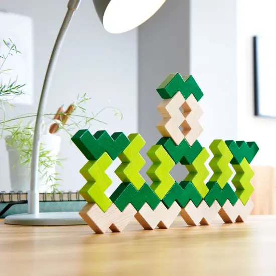 HABA 3D Wooden Blocks Viridis - 21 Piece Natural and Green Toned Beech Wood Building Set (Made in Germany) Multicolor {3}