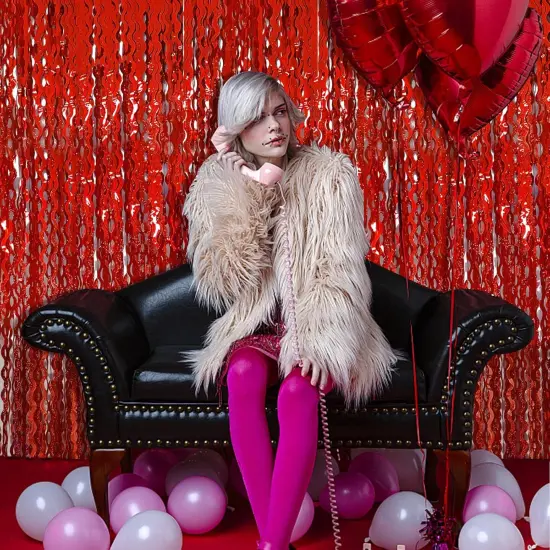 Red Streamers Tinsel Foil Fringe Curtains Wavy for Parties Sparkle Metallic Wavy Foil Fringe Backdrop Curtain for Party Decorations Photo Booth Props Birthday Graduation Wedding Valentines Decor {3}