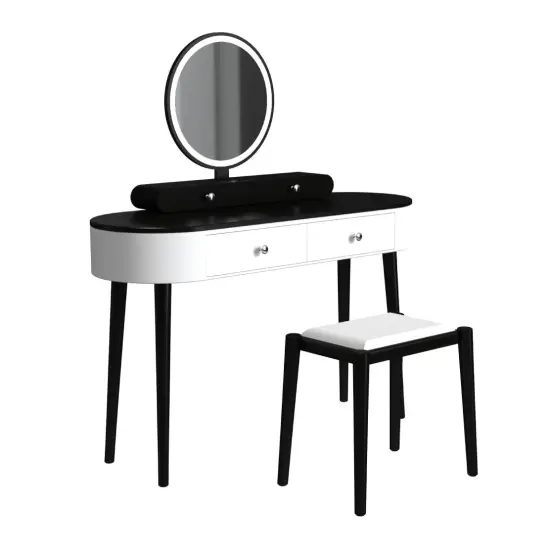 LED Lighted Vanity Table Set with Adjustable Mirror & Cushioned Stool Black-Brown {10}