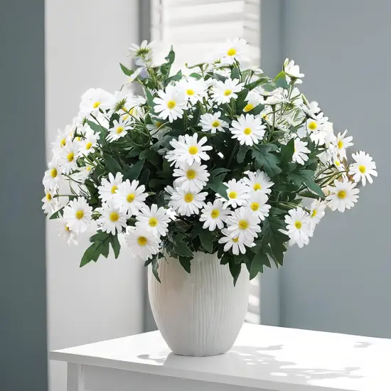 2 PCS Artificial Silk Daisy Flower Bouquet for Home Table Centerpieces Arrangement Decoration, White {3}