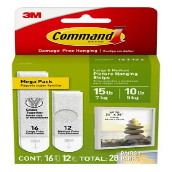 Command&trade; 10 lb and 15 lb White Picture Hanging Strips 17209-28ES, Mega Pack, 28 Pairs {1}