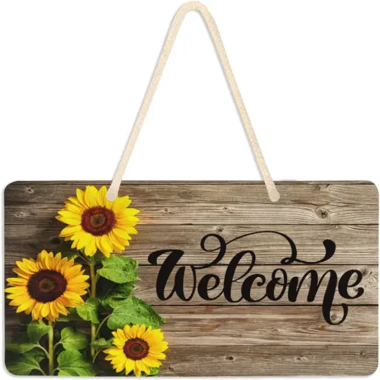 Beautiful Sunflowers Door Sign Plaque Wood Texture Summer Welcome Wall Hanging Signs Spring Autunm Front Door Decor Home Decorative Door Hanger for Bedroom Porch Yard 6" X 11" {1}