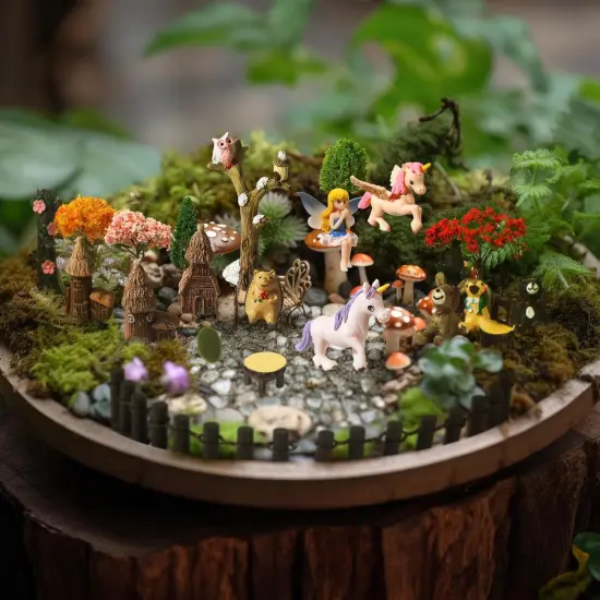 58 Pcs Miniature Garden Set Flower Angel Fairy House Animals Trees Diorama Supplies Fairy Village Mini Terrarium Figurines Micro Landscape Ornaments {4}