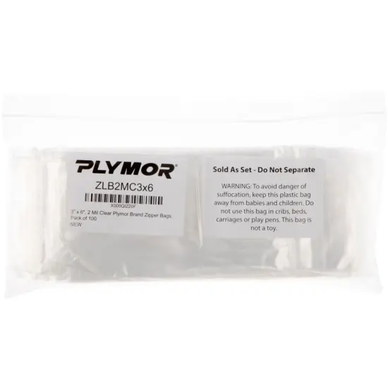 Plymor 3" x 6", 2 Mil Zipper Reclosable Plastic Bags {4}