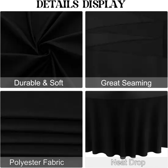4 Pack 90 Inch Black Round Tablecloths &ndash; Washable Polyester Table Covers for Weddings, Dining, Buffets, Parties, and Banquets {5}