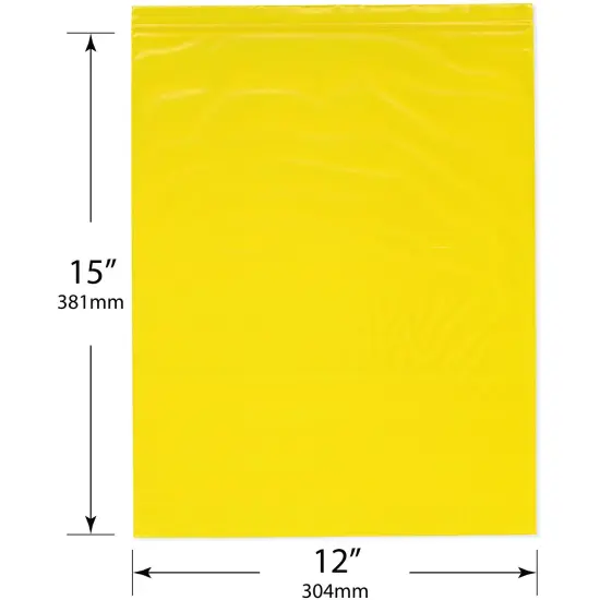 Plymor 12" x 15", Yellow 2 Mil Zipper Reclosable Plastic Bags {3}