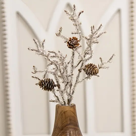 Frozen Twigs Pine Pick 14" Decorative Winter Floral Branch with Pinecones {2}