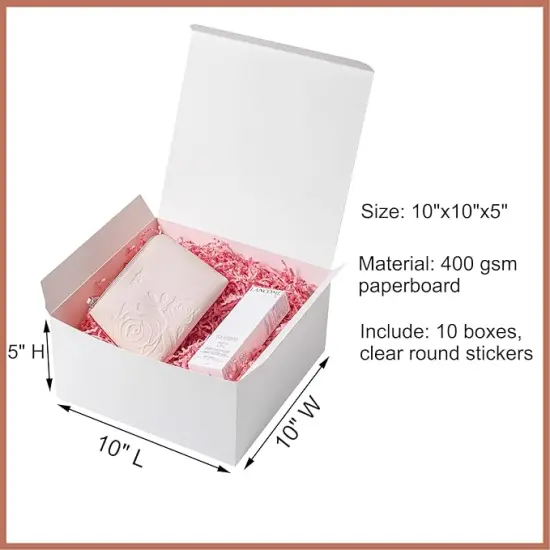 Gift Boxes with Lids 10x10x5 Inches 10 Pack Bridesmaid Proposal White Cardboard Gift Box for Presents, Christmas, Wedding, Graduation, Holiday, Birthday Craft Present Packaging {2}