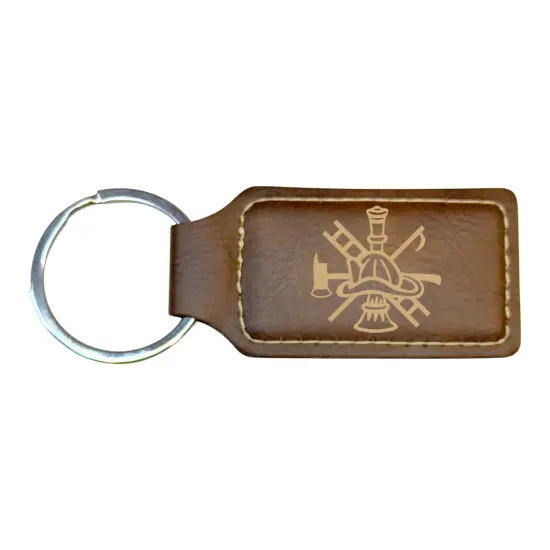 Keychain - Rectangle - Firefighter Emblem - Leather Pink/Black {4}