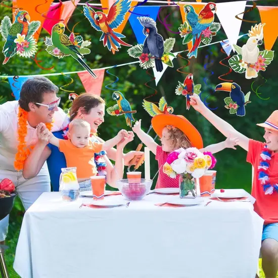 58Pcs Tropical Birds Decorations Tropical Hawaiian Decor Toucan Parrot Party Hanging Swirl Foil Ceiling Decor for Summer Luau Hawaiian Beach Pool Party Tiki Party Birthday Party Supply {4}