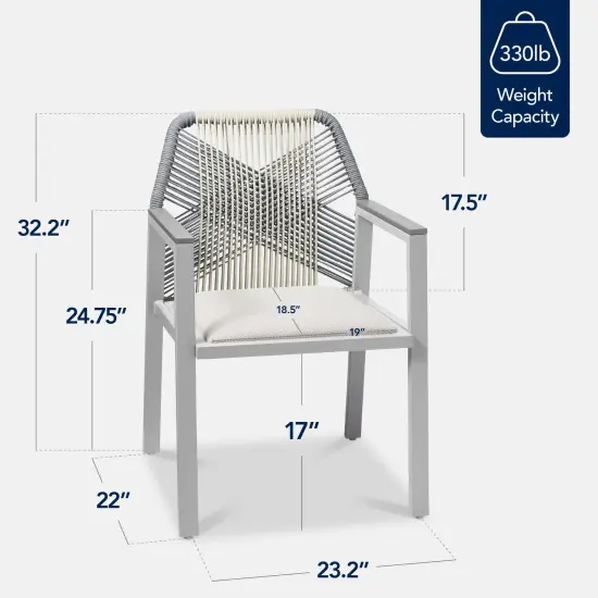 Best Choice Products Set of 2 Indoor/Outdoor Aluminum Woven Rope Dining Chairs w/ Armrests Gray/Meteor {2}