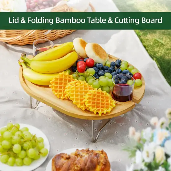 Picnic Basket for 2 with Table and Blanket, Collapsible Cooler Bag Insulated, Picnic Set for Beach, Picnic Hamper, Picnic Date Essentials for Outdoor, Picnic Accessories, Wedding {3}