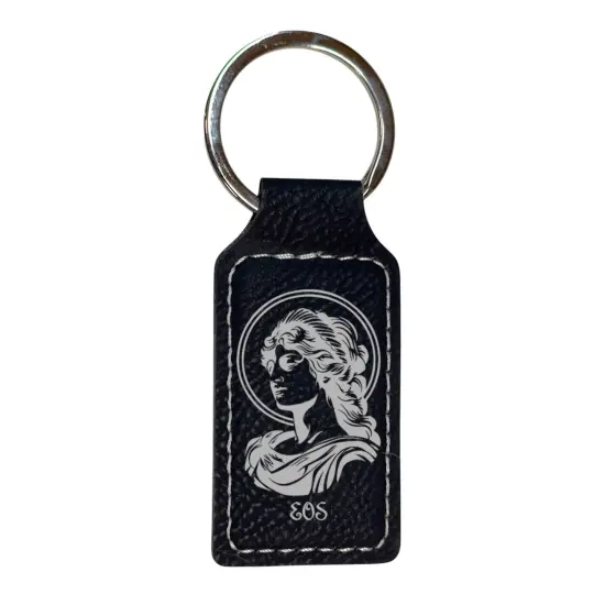 Keychain - Rectangle - Eos Goddess of Dawn - Leather Black/Silver {1}