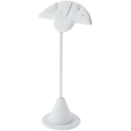 Plymor White Faux Leather Fan Shaped, Two Pair Earring Display Stand, 2.75" W x 1.875" D x 5.875" H {2}
