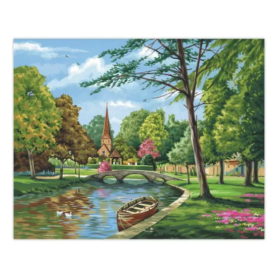 PCL4 | Painting by numbers&trade; 13pc 11" x 14" Church by the River Canvas Painting Project {2}