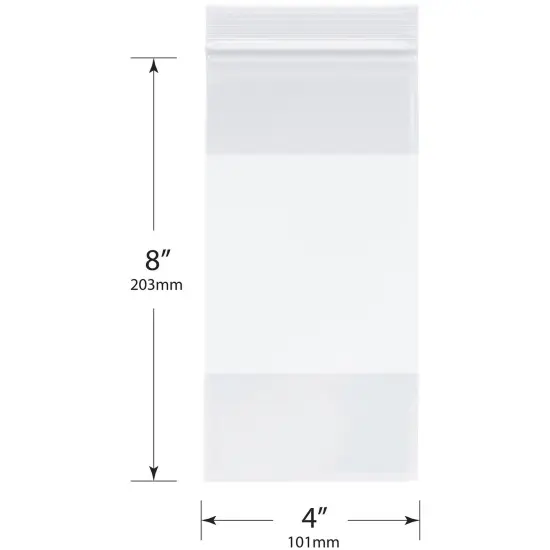 Plymor 4" x 8", 2 Mil with White-Block Zipper Reclosable Plastic Bags {3}