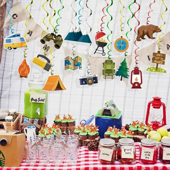 Camping Hanging Swirl Party Decorations 30 Pack Foil Ceiling Hanging Streams Party Supplies Banner Decor for Kids Camping Adventure Bear Birthday Celebrating Party Events Baby Shower Room Wall Decor {5}