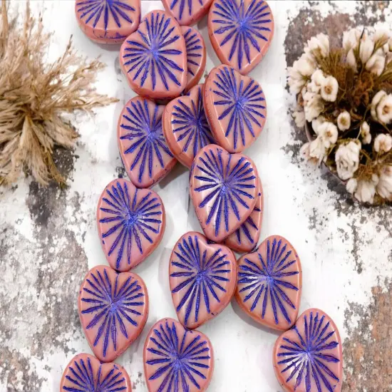 *6* 17mm Purple Washed Opaque Pink Heart Beads {3}