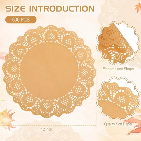 600 Pcs Round Paper Placemats Disposable 12 Inch Kraft Paper Doilies for Dinner Plates Charger Plates Place Mats for Cakes Desserts Food Event Weddings Party Decor(Brown) {3}