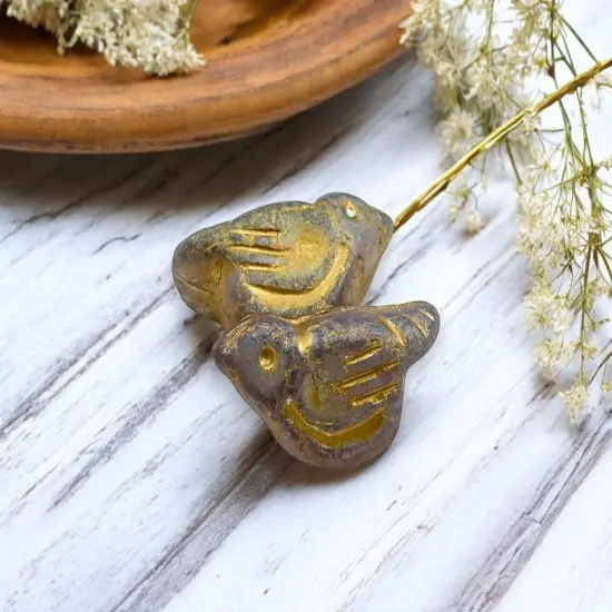 *6* 11x22mm Gold Washed Matte Lavender Bird Beads {1}