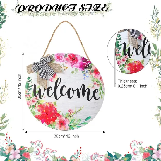 Welcome Signs for Front Door Decoration Farmhouse Wreaths Door Hanger Rustic Wooden Welcome Flower Hanging Door Wall Sign Decor for Seasons Holiday {2}