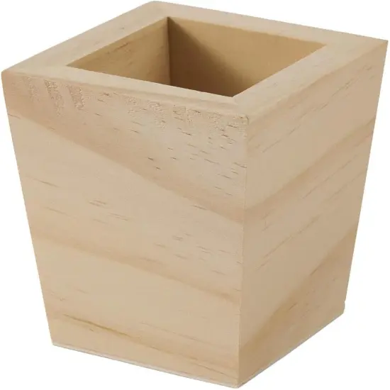 Plaid Wood Unfinished Square Planter, 3" x 3" x 3" Wooden Surface Perfect for DIY Arts and Crafts Projects {1}