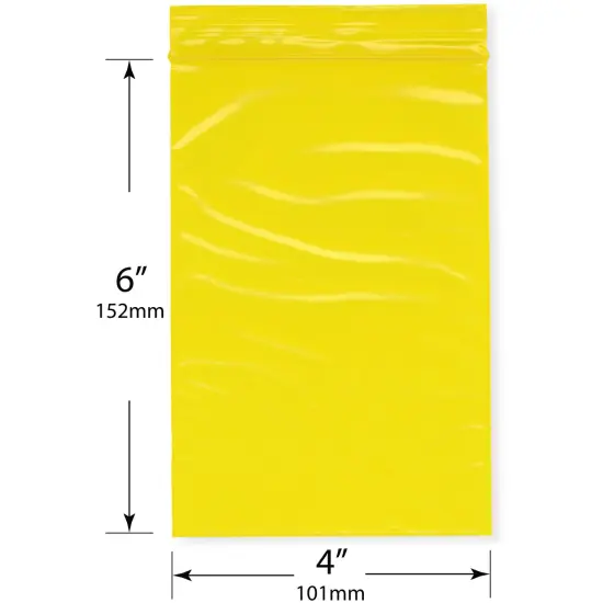 Plymor 4" x 6", Yellow 2 Mil Zipper Reclosable Plastic Bags {3}