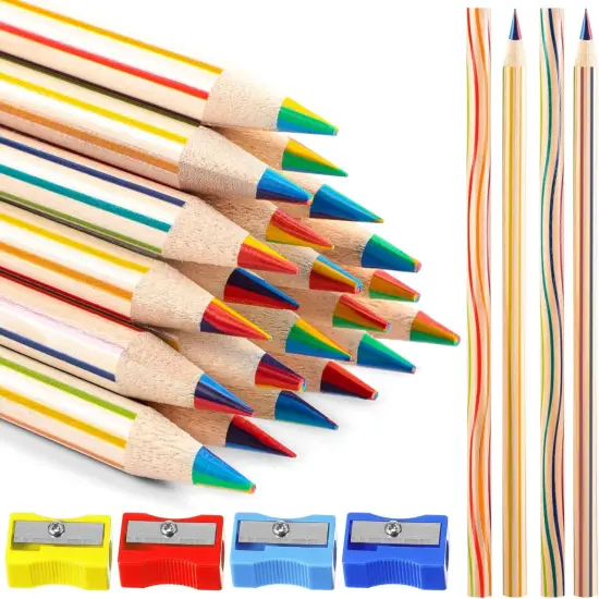 48 Pcs Rainbow Colored Pencils Bulk 7 Color in 1 Wooden Rainbow Pencil with 4 Pieces Sharpener {4}