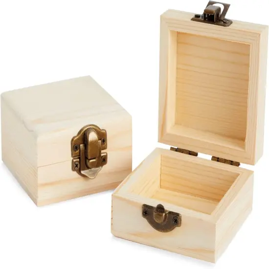 Unfinished Wood Boxes for Crafts - Paintable Wooden Treasure Chests for Jewelry & DIY Projects, 12 Pack of Small Storage with Lids {3}