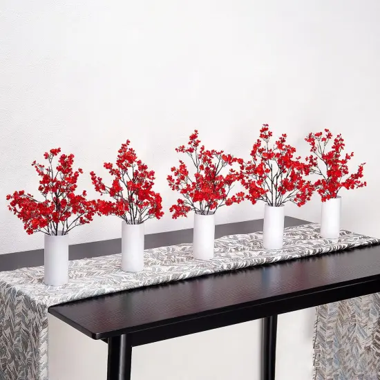 5 Pcs Babys Breath Artificial Flowers Bulk Real Touch Flowers Fake Flowers Silk Flowers for Home Decor Indoor Floral Arrangement Table Centerpieces Festival Party Decor (Red) {5}