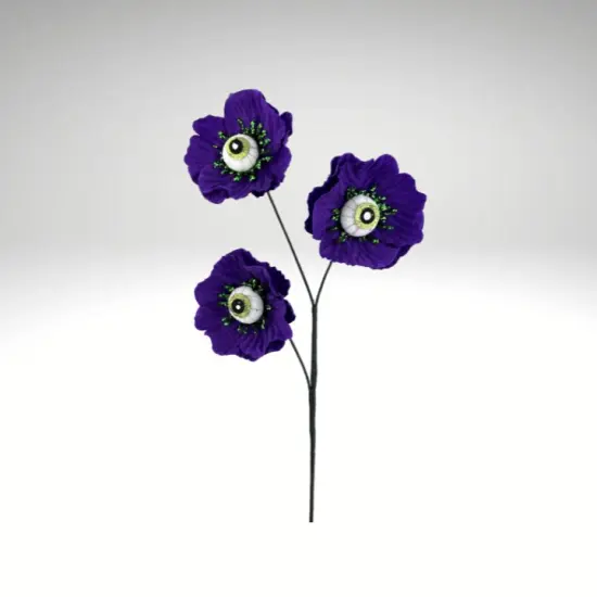 24" Eyeball Flower Spray &ndash; Halloween Floral Stem in Black or Purple, Spooky Decor for Wreaths, Arrangements, and Centerpieces {4}
