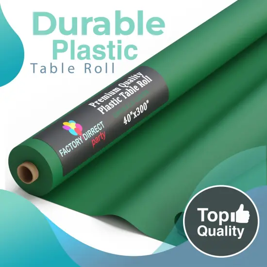 Exquisite Plastic Table Cover Roll &ndash; 40" x 300' Disposable Tablecloth Roll &ndash; Premium Thick 0.5 MIL Plastic Banquet Roll &ndash; Party Table Cover Roll for Events & Catering Emerald Green {4}
