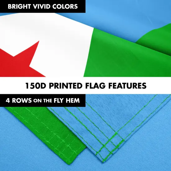 G128 Combo Pack: 6 Ft Tangle Free Aluminum Spinning Flagpole (Silver) & Djibouti Djiboutians Flag 3x5 Ft, LiteWeave Pro Series Printed 150D Polyester | Pole with Flag Included {5}