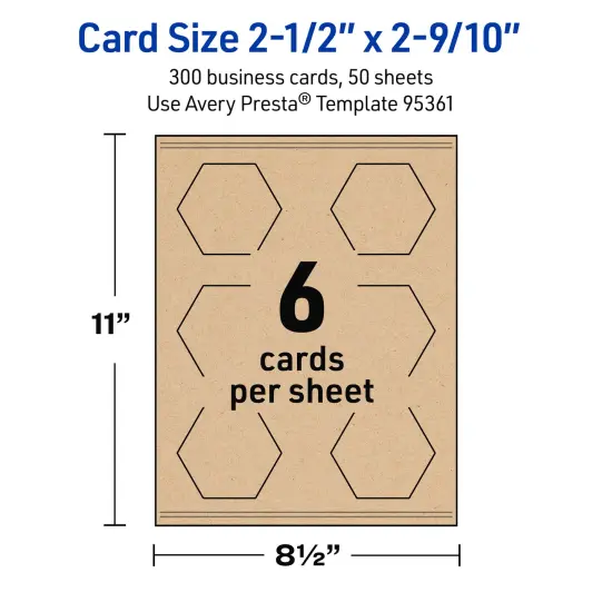 Avery Printable Hexagon Business Cards, Sure Feed Technology, 2-1/2" x 2-9/10", Matte Kraft Brown Cardstock, Print-to-The-Edge, Laser/Inkjet Printable, 60 Total {5}