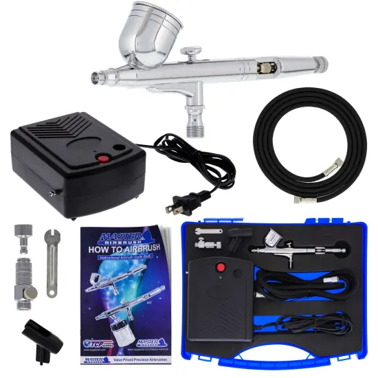 Airbrushing System Kit with a G23 Multi-Purpose Gravity Feed Dual-Action Airbrush with Cup and 0.3mm Tip , Mini Air Compressor, How-To-Airbrush Guide {1}