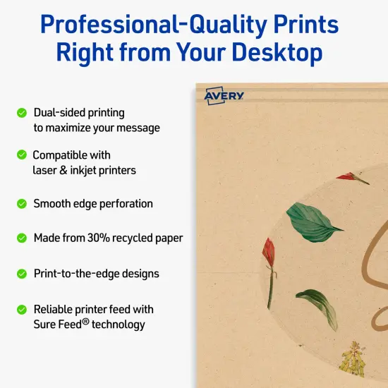 Avery Printable Oval Flat Cards, Sure Feed Technology, 4" x 6", Matte Kraft Brown Cardstock, Print-to-The-Edge, Laser/Inkjet Printable, 20 Total, Great for Product Branding, Marketing, and More {2}