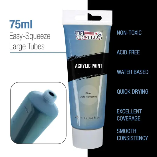 U.S. Art Supply Professional 12 Color Set of Iridescent Acrylic Paint, 75ml Tubes - Luminescent Special Effect Chameleon Color-Shifting Pearl Colors {4}